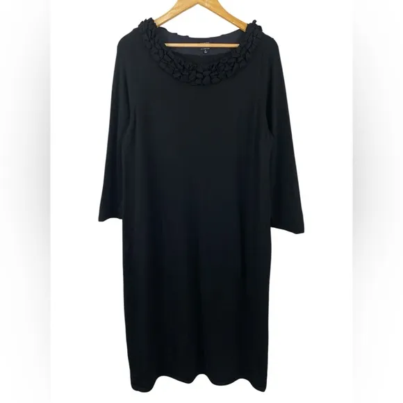 Talbots Plus Size 1X Black Italian Merino Wool Sweater Dress Classic Minimalist