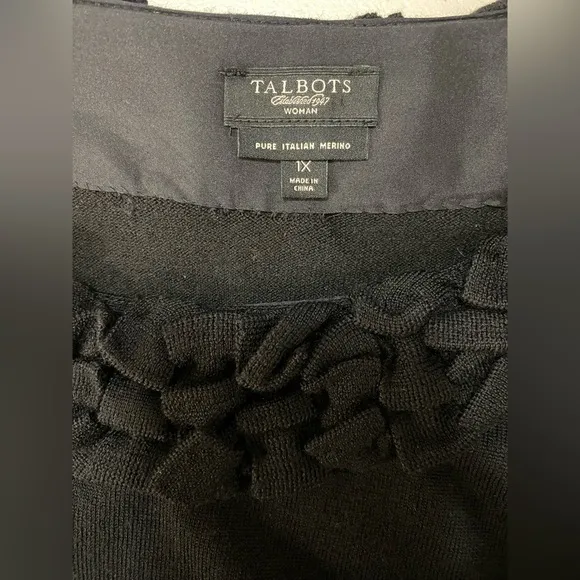 Talbots Plus Size 1X Black Italian Merino Wool Sweater Dress Classic Minimalist