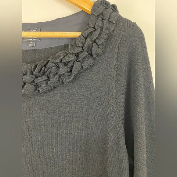 Talbots Plus Size 1X Black Italian Merino Wool Sweater Dress Classic Minimalist
