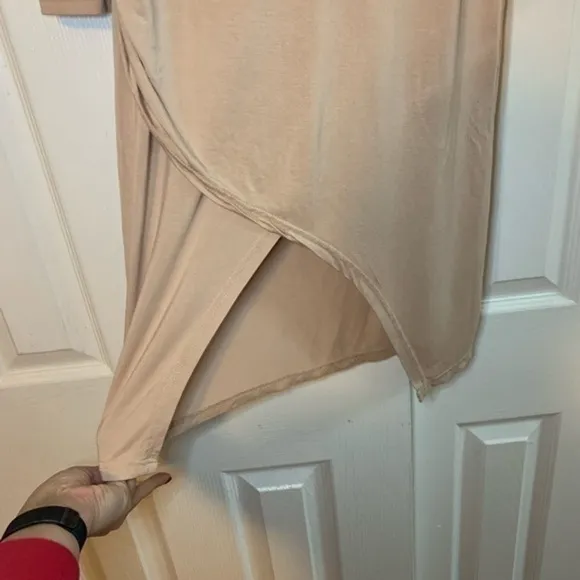 Tan Front Slit Stretch Midi Dress Size Medium