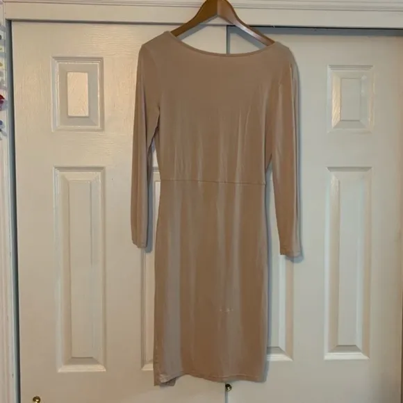 Tan Front Slit Stretch Midi Dress Size Medium