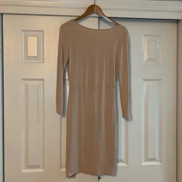Tan Front Slit Stretch Midi Dress Size Medium