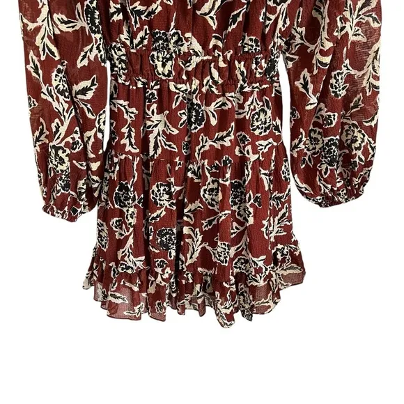 TANYA TAYLOR Edita Crinkled Puff-Sleeve Tiered Mini Dress