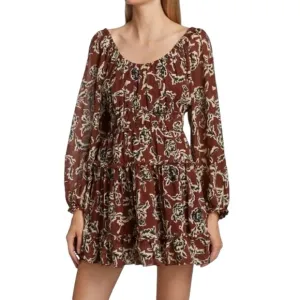 TANYA TAYLOR Edita Crinkled Puff-Sleeve Tiered Mini Dress