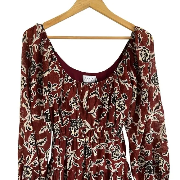 TANYA TAYLOR Edita Crinkled Puff-Sleeve Tiered Mini Dress