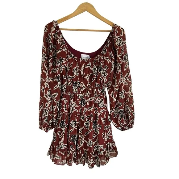 TANYA TAYLOR Edita Crinkled Puff-Sleeve Tiered Mini Dress