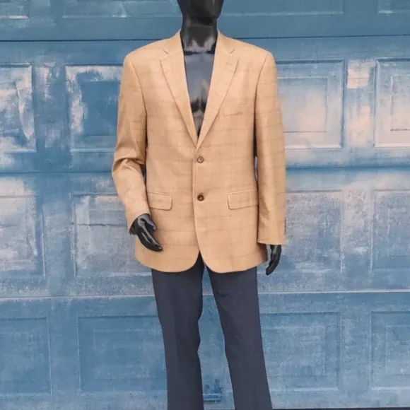 TASSO ELBA MEN'S LUXURY SILK/PURE WOOL BLEND WINDOWPAINE BLAZER