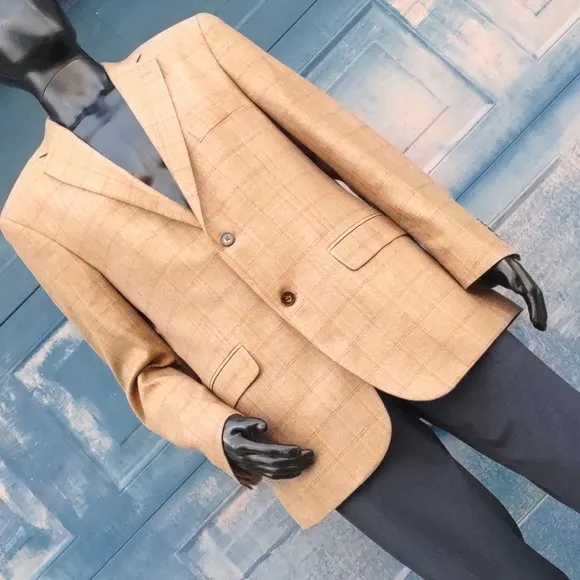 TASSO ELBA MEN'S LUXURY SILK/PURE WOOL BLEND WINDOWPAINE BLAZER