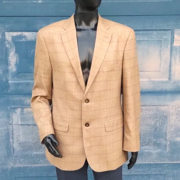 TASSO ELBA MEN'S LUXURY SILK/PURE WOOL BLEND WINDOWPAINE BLAZER