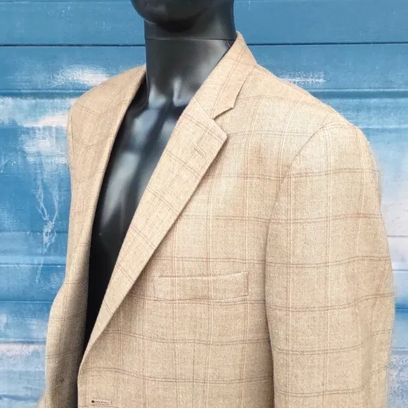 TASSO ELBA MEN'S LUXURY SILK/PURE WOOL BLEND WINDOWPAINE BLAZER