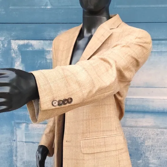 TASSO ELBA MEN'S LUXURY SILK/PURE WOOL BLEND WINDOWPAINE BLAZER