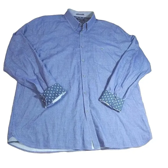 Ted Baker 7 London Dress Shirt Button Down Flip Cuffs Blue Slim Men XL 2X 50&quot;