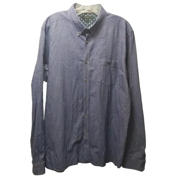 Ted Baker 7 London Dress Shirt Button Down Flip Cuffs Blue Slim Men XL 2X 50&quot;