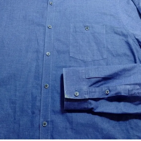Ted Baker 7 London Dress Shirt Button Down Flip Cuffs Blue Slim Men XL 2X 50&quot;