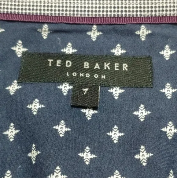 Ted Baker 7 London Dress Shirt Button Down Flip Cuffs Blue Slim Men XL 2X 50&quot;