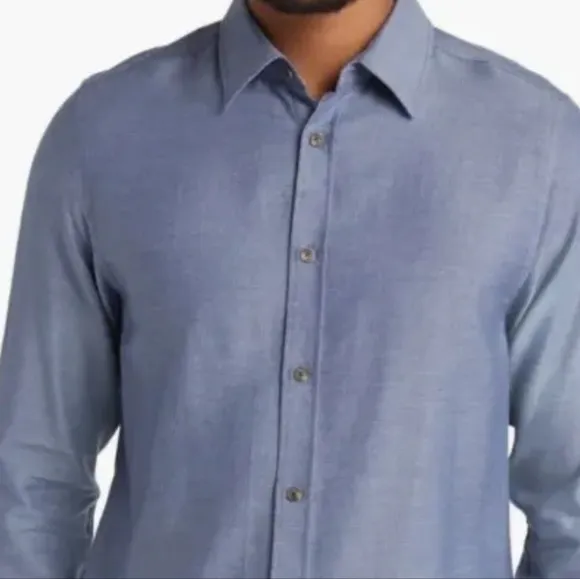 Ted Baker 7 London Dress Shirt Button Down Flip Cuffs Blue Slim Men XL 2X 50&quot;