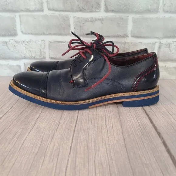 Ted Baker London Braythe 2 Derby Shoes Navy Blue Leather Cap Toe 10 Quiet Luxury