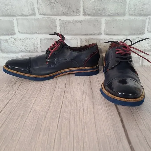 Ted Baker London Braythe 2 Derby Shoes Navy Blue Leather Cap Toe 10 Quiet Luxury