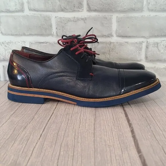 Ted Baker London Braythe 2 Derby Shoes Navy Blue Leather Cap Toe 10 Quiet Luxury