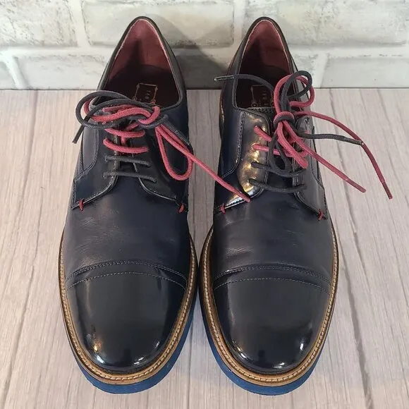 Ted Baker London Braythe 2 Derby Shoes Navy Blue Leather Cap Toe 10 Quiet Luxury