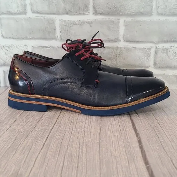 Ted Baker London Braythe 2 Derby Shoes Navy Blue Leather Cap Toe 10 Quiet Luxury