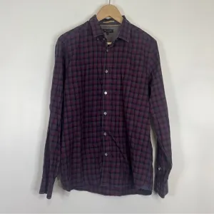 Ted Baker Red/Navy Checkered Dress Shirt Large 4