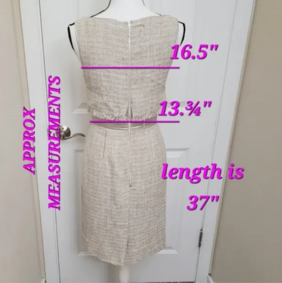 TERI JON Silk bled/mix Tweed Oatmeal midi luxury dress