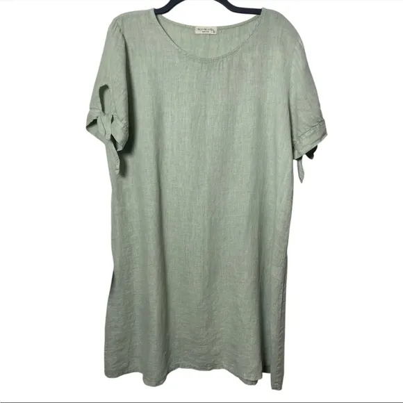 Terzo Millennio women’s tie sleeve linen dress Sage green size XL made in Italy