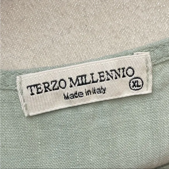 Terzo Millennio women’s tie sleeve linen dress Sage green size XL made in Italy