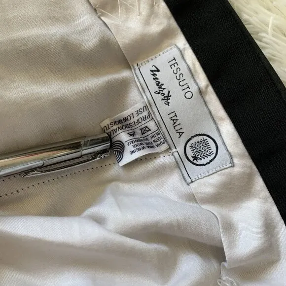 Tessuto Marzotto TUXEDO Pants 41R‎ 37x32 Italia Men's Black Wool