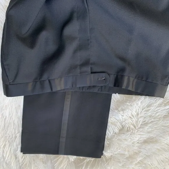 Tessuto Marzotto TUXEDO Pants 41R‎ 37x32 Italia Men's Black Wool