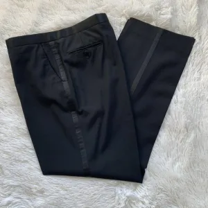 Tessuto Marzotto TUXEDO Pants 41R‎ 37x32 Italia Men's Black Wool