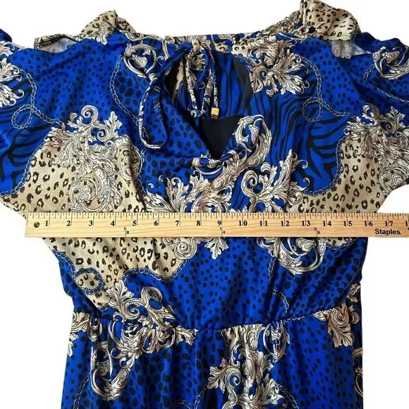 Thalia Sodi Chain Straps Cold Shoulder Stretch Waist Gold Grecian Size Med