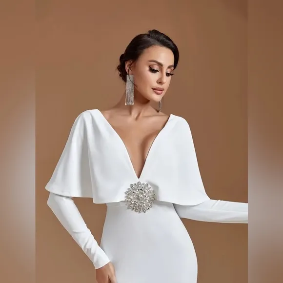 The White Long-sleeve Mermaid Cape Dress