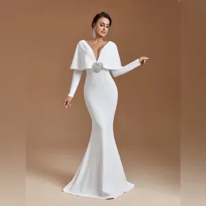 The White Long-sleeve Mermaid Cape Dress
