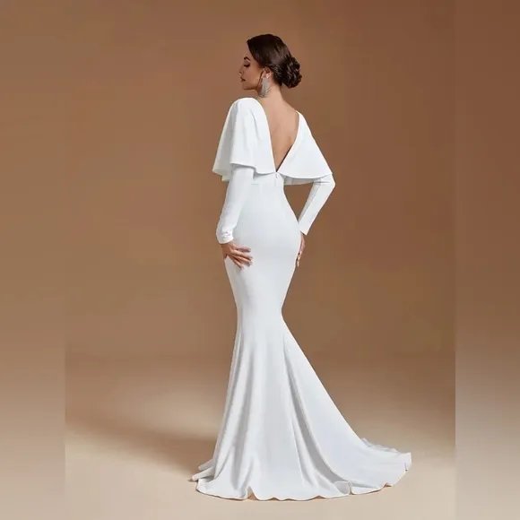 The White Long-sleeve Mermaid Cape Dress