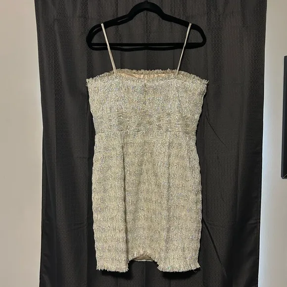 THEIA Luxury Designer Women’s Strapless Cocktail Dress Silver/White Sequin Sz 12
