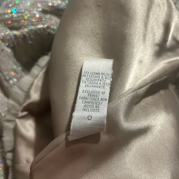 THEIA Luxury Designer Women’s Strapless Cocktail Dress Silver/White Sequin Sz 12
