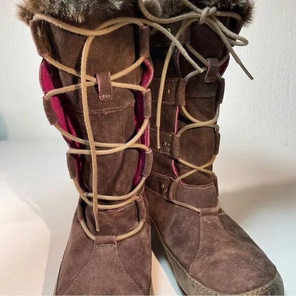 THE NORTH FACE Womens Abby IV Waterproof Suede Leather Boots US 6 Brown/Fuschia