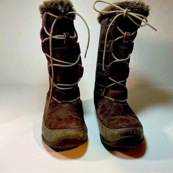 THE NORTH FACE Womens Abby IV Waterproof Suede Leather Boots US 6 Brown/Fuschia