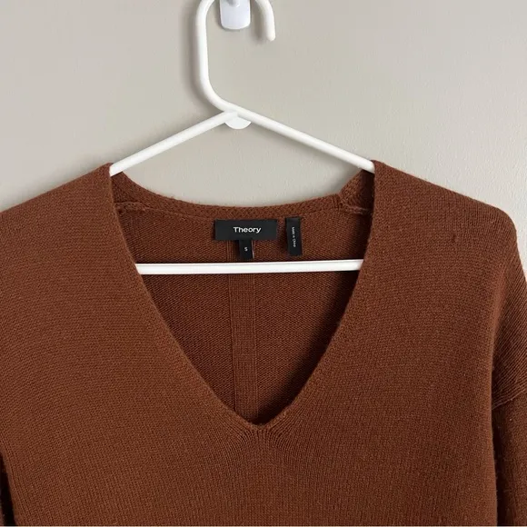 Theory Cashmere Sweater Dress Brown V-Neck Neutral Quiet Luxury Minimalist Small
