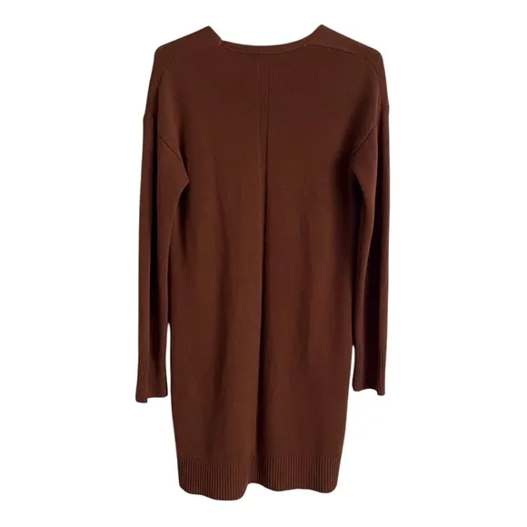 Theory Cashmere Sweater Dress Brown V-Neck Neutral Quiet Luxury Minimalist Small