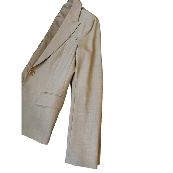 Theory Gabe B Stretch Wool Single Button Breasted Blazer Size 8 Beige Minimalist
