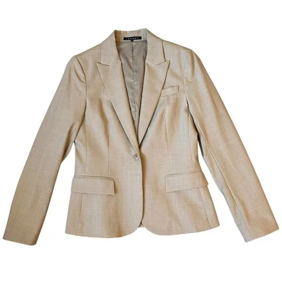 Theory Gabe B Stretch Wool Single Button Breasted Blazer Size 8 Beige Minimalist