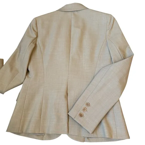 Theory Gabe B Stretch Wool Single Button Breasted Blazer Size 8 Beige Minimalist