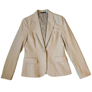Theory Gabe B Stretch Wool Single Button Breasted Blazer Size 8 Beige Minimalist