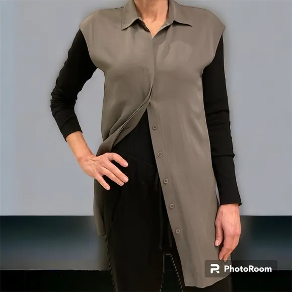 Theory Grey Silk Sleeveless Dress / Blouse, Button Front, Lined, Size 0, Luxury!