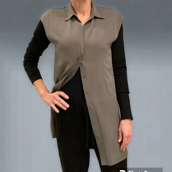 Theory Grey Silk Sleeveless Dress / Blouse, Button Front, Lined, Size 0, Luxury!