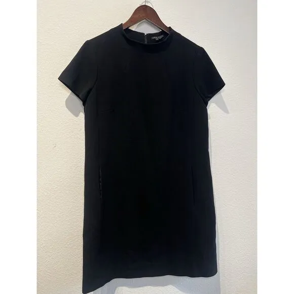 THEORY‎ Jasneah Crepe Shift Mini Dress Black $345 Size 10 Timeless Minimalist