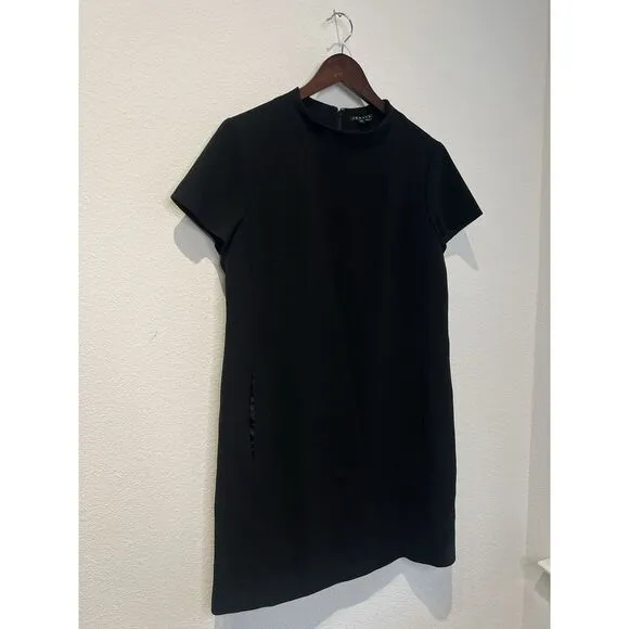 THEORY‎ Jasneah Crepe Shift Mini Dress Black $345 Size 10 Timeless Minimalist